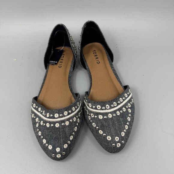 Torrid Women's Chambrey Studded Pointed Toe D'Orsay Flats Size 6.5 New Denim - Picture 5 of 8